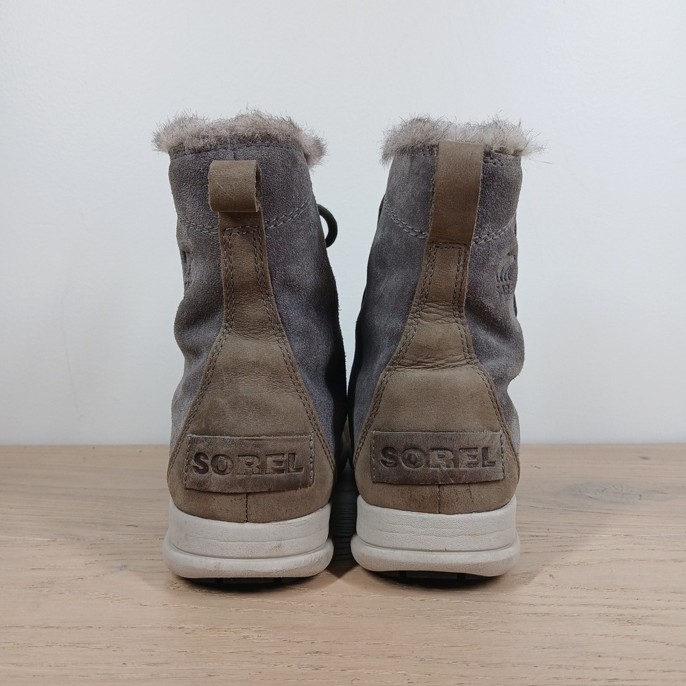 Sorel Boots Women 7.5 Gray Suede Lace Up Fur Lined Winter Cozy Outdoor - Picture 4 of 10